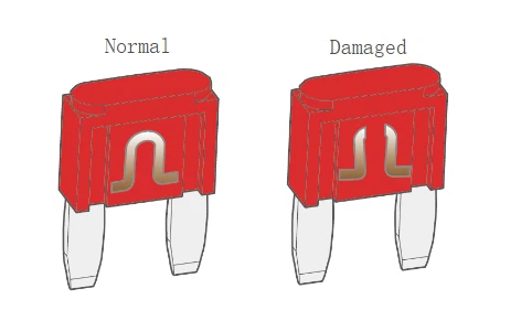 Good fuse Damaged fuse Good fuse Damaged fuse